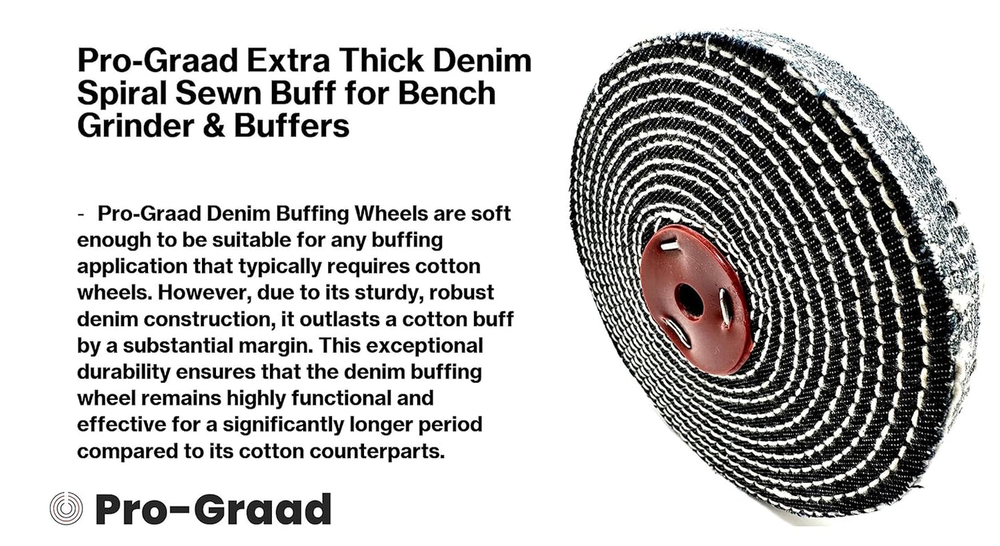 Pro-Graad 1 Pack 6” Denim Buffing Wheel 6 inch x 1/2 inch Arbor Hole Extra Thick Denim Spiral Sewn Buff for Bench Grinder & Buffers, 2X Durability – Pack of 1
