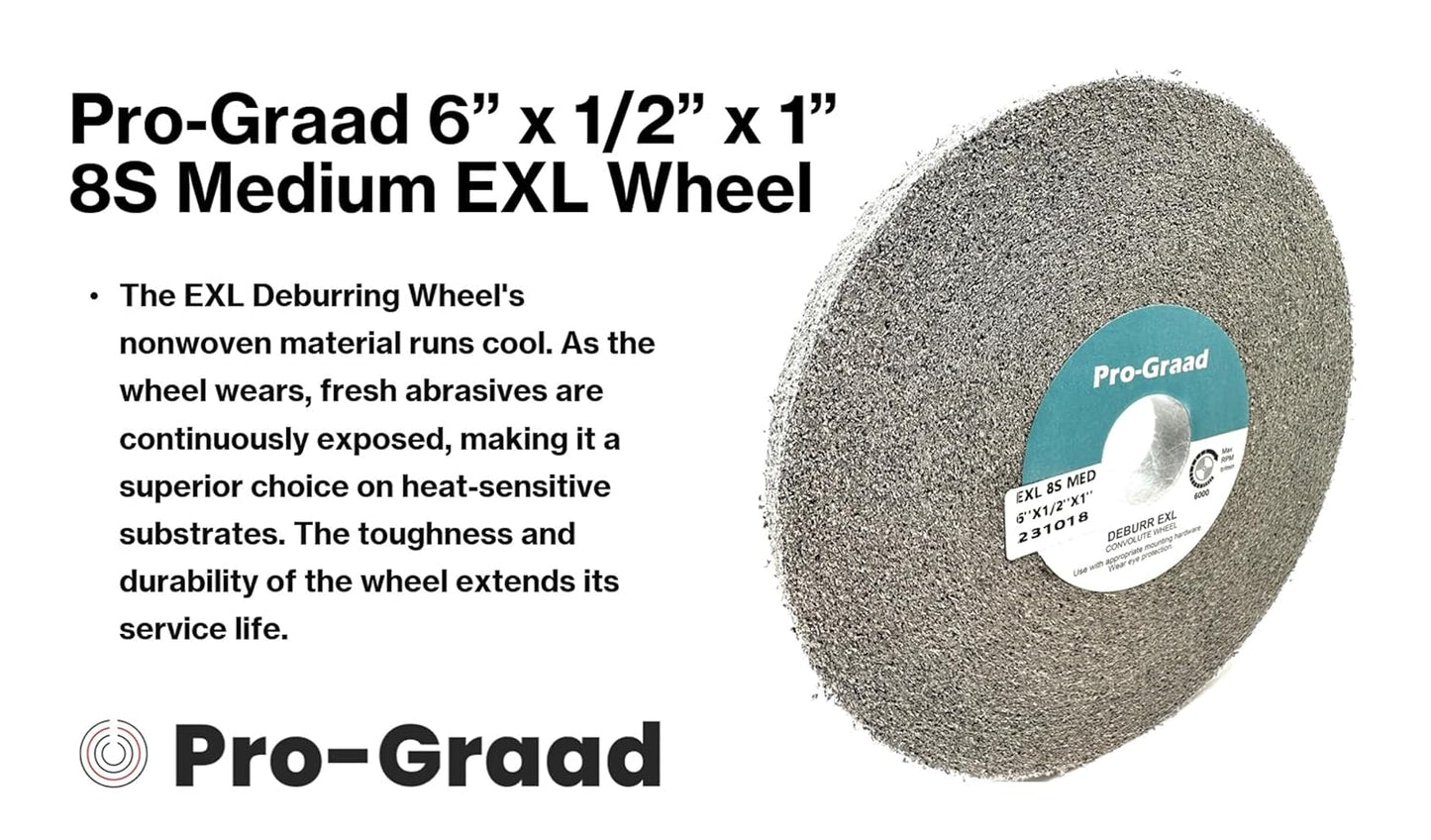 Pro-Graad EXL Deburring Wheel - 6" x 1/2" x 1" 8S Medium - Silicon Carbide - Metal Deburring, Finishing and Polishing Wheel - Convolute - 1 Pack