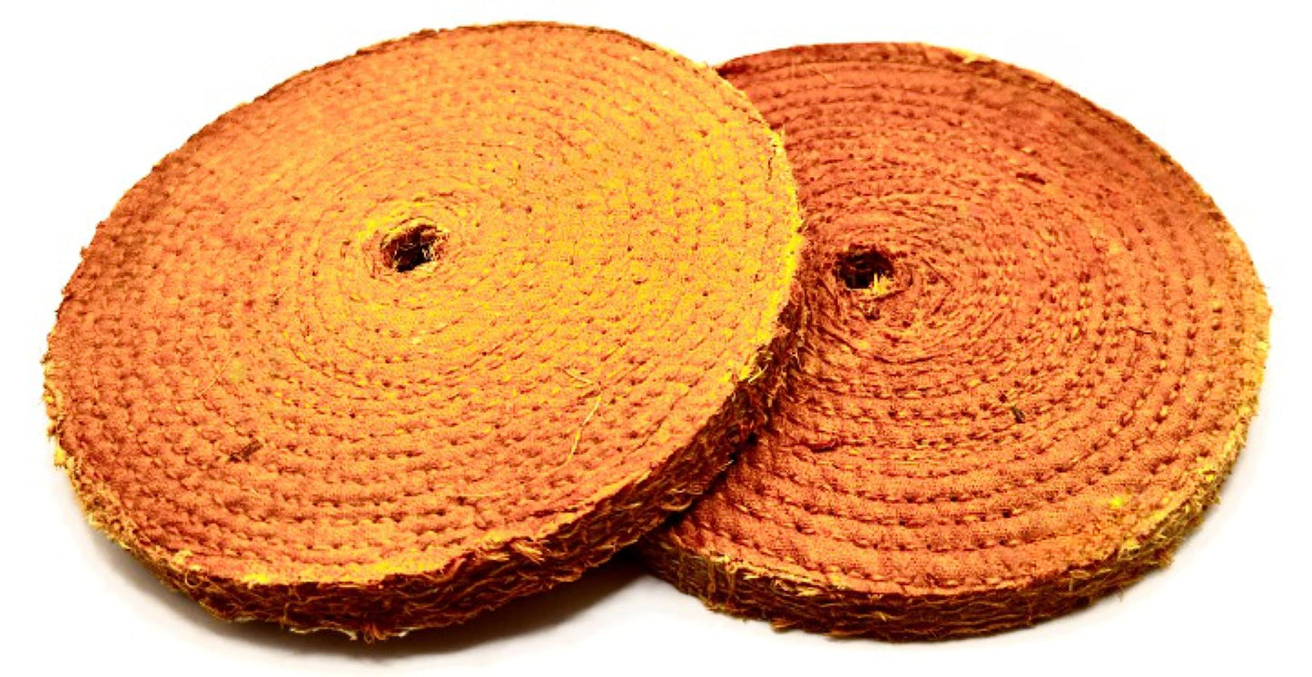 Pro-Graad 8 inch Orange Dip Treated Rigid Full Sisal Buffing Wheel, 5/8 inch Arbor Hole, 1/2 inch Thickness, 1/4 inch Sewn, for Cut Buffing Steel, Stainless Steel, Ferrous Metals, 2 Pack