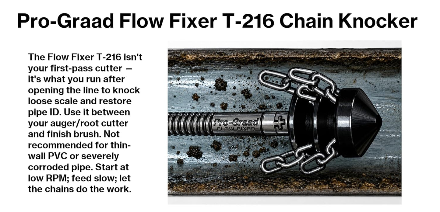 Pro-Graad FlowFixer T-216 2" Chain Knocker Drain Cleaning Head | Heavy Scale Removal | Compatible Fit RIDGID K-50 K-400 K-3800 | C-4 C-6 C-7 C-8 C-9 Cables, Commercial & Residential Use, 63060