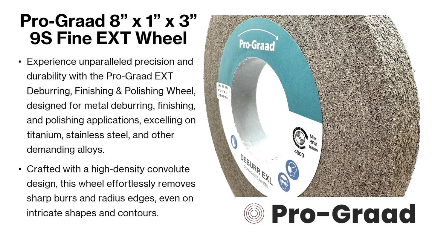 Pro-Graad EXT Deburring Wheel 8" x 1" x 3" 9S Fine Grit - Silicon Carbide - Metal Deburring, Finishing and Polishing Wheel – Excels on Titanium, Stainless & Tough Alloys - Convolute - (1 Pack)