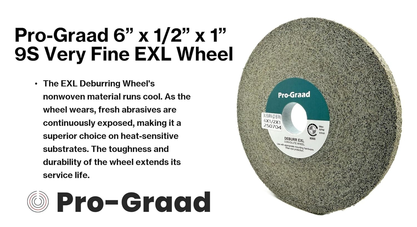 Pro-Graad EXL Deburring Wheel - 6" x 1/2" x 1" 9S Very Fine (400) Grit - Silicon Carbide - Metal Deburring, Finishing and Polishing Wheel - Convolute - (1 Pack)