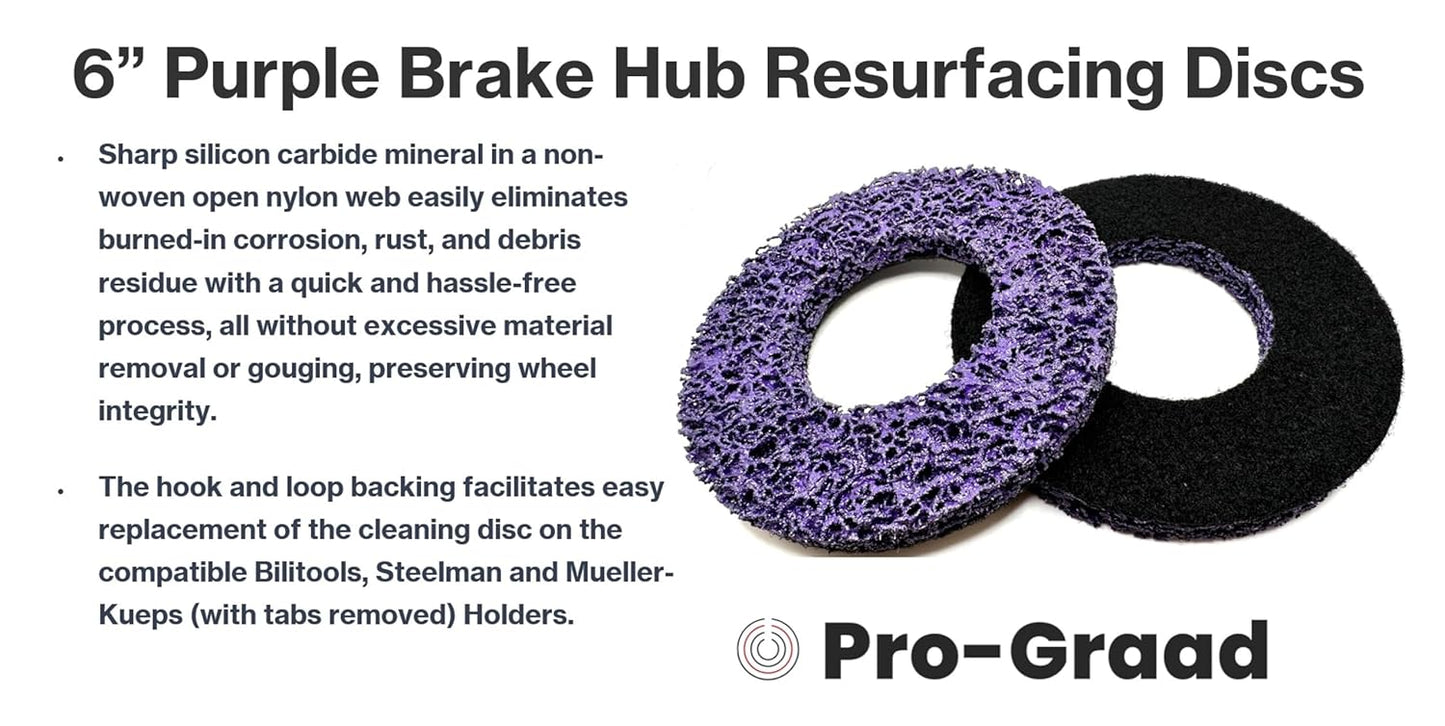 Pro-Graad 2 Pack 6” Replacement Pad for Hub Cleaning Tool, Hook & Loop Brake Wheel Hub Purple Resurfacing & Cleaning Disc, Compatible for use with Bilitools, Steelman, Hazet & Mueller-Kueps Holders