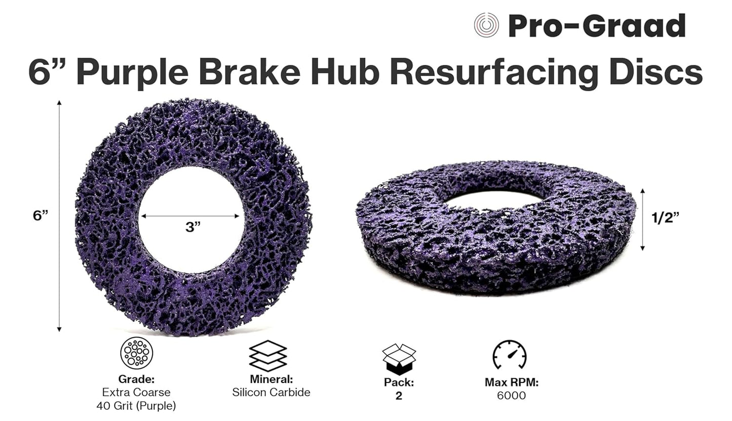 Pro-Graad 2 Pack 6” Replacement Pad for Hub Cleaning Tool, Hook & Loop Brake Wheel Hub Purple Resurfacing & Cleaning Disc, Compatible for use with Bilitools, Steelman, Hazet & Mueller-Kueps Holders