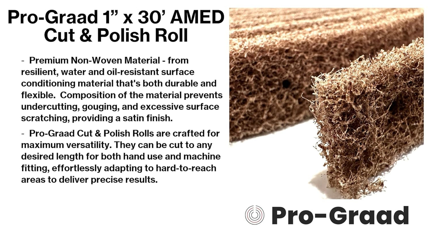 Pro-Graad 1” Width x 30’ Length Aluminum Oxide Medium Grit Non-Woven 7440 Cut & Polish Roll – Aggressive Metal Blending, Cleaning, Satin Polishing, Flexible & Cut-to-Length, 05733, Pack of 1