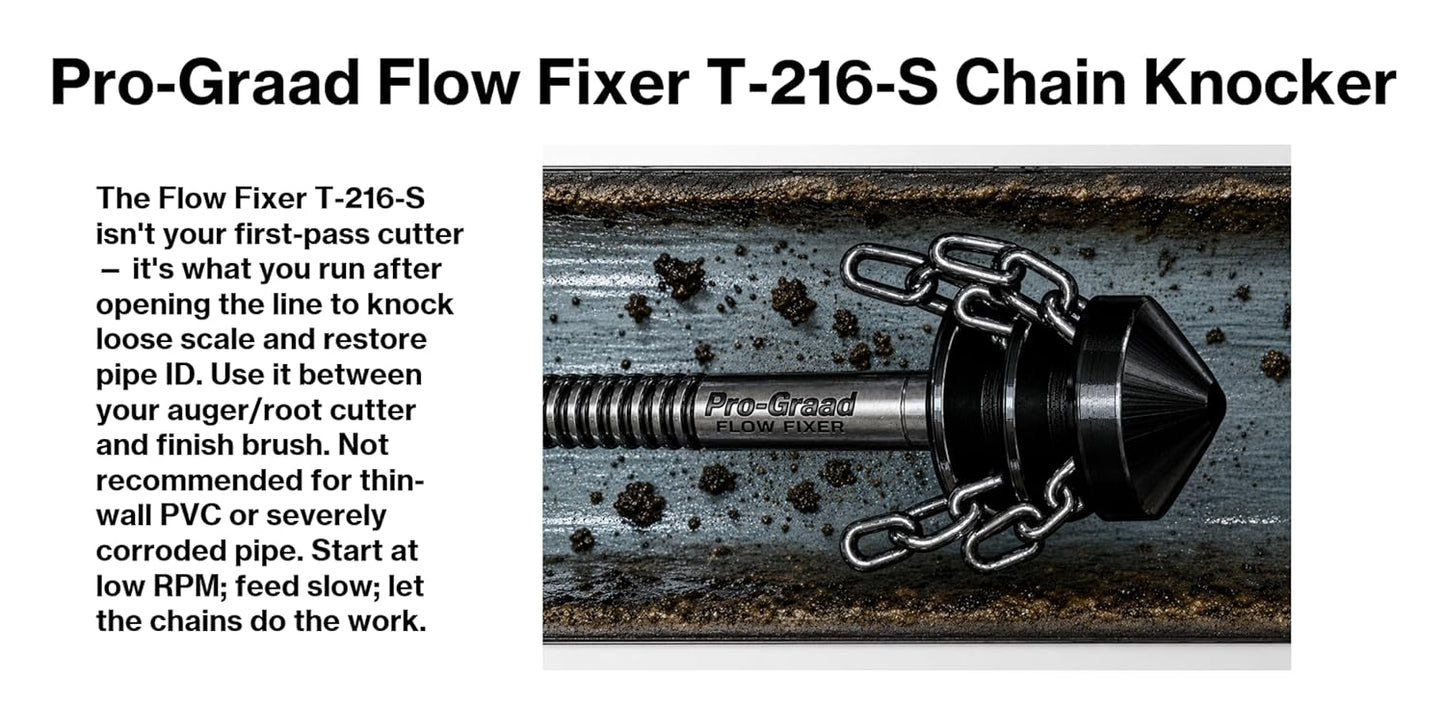 Pro-Graad FlowFixer T-216-S 2" Chain Knocker Drain Cleaning Head Slotted Connector | Heavy Scale Removal | Fits 3/8”, 1/2" or 9/16” Cables, Commercial & Residential Use