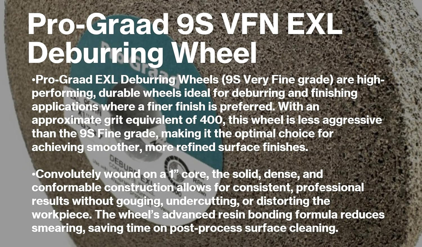 Pro-Graad EXL Deburring Wheel - 6" x 1/2" x 1" 9S Very Fine (400) Grit - Silicon Carbide - Metal Deburring, Finishing and Polishing Wheel - Convolute - (1 Pack)