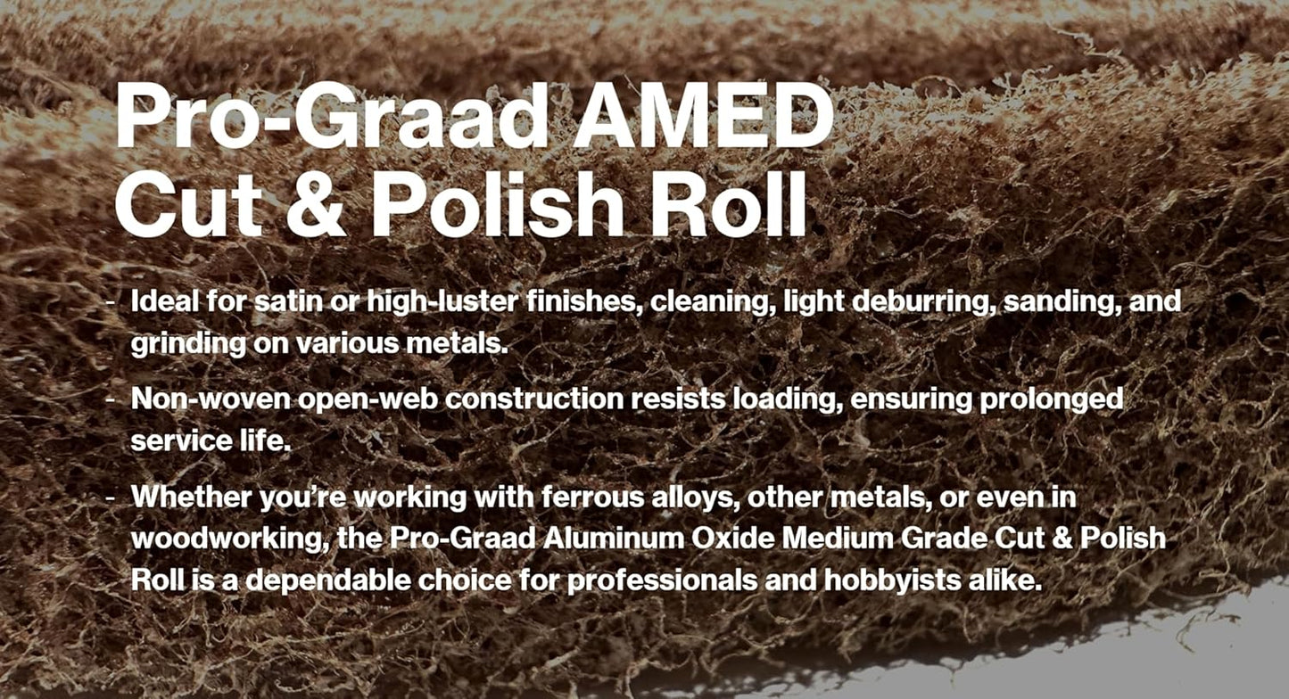 Pro-Graad 1” Width x 30’ Length Aluminum Oxide Medium Grit Non-Woven 7440 Cut & Polish Roll – Aggressive Metal Blending, Cleaning, Satin Polishing, Flexible & Cut-to-Length, 05733, Pack of 1