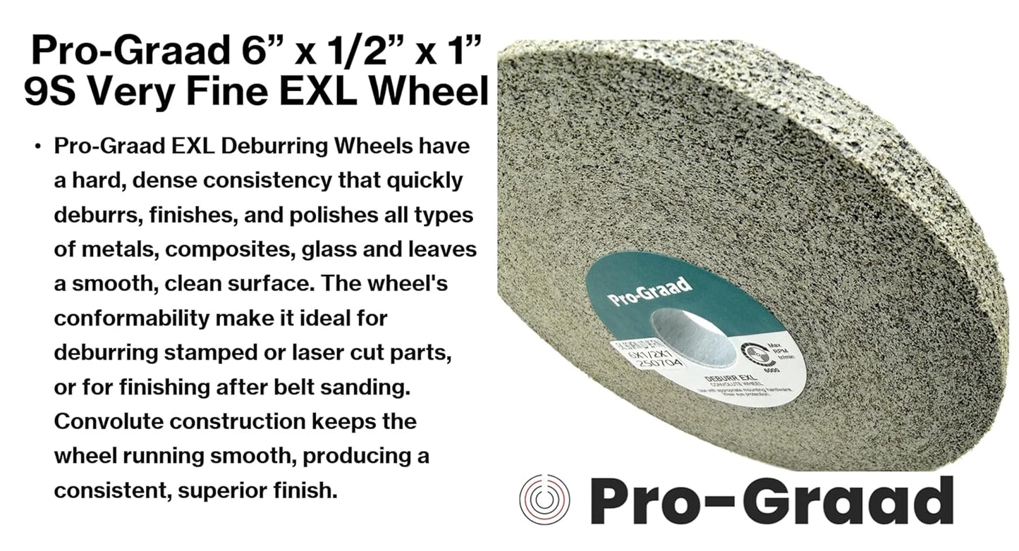 Pro-Graad EXL Deburring Wheel - 6" x 1/2" x 1" 9S Very Fine (400) Grit - Silicon Carbide - Metal Deburring, Finishing and Polishing Wheel - Convolute - (1 Pack)
