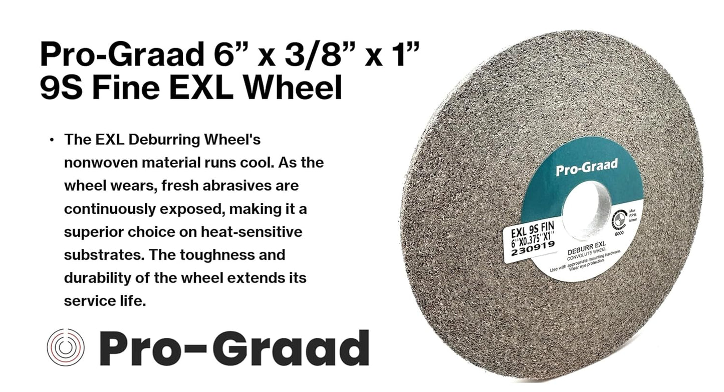 Pro-Graad EXL Deburring Wheel - 6" x 3/8" x 1" 9S Fine Grit - Silicon Carbide - Metal Deburring, Finishing and Polishing Wheel - Convolute - 92873 - (1 Pack)