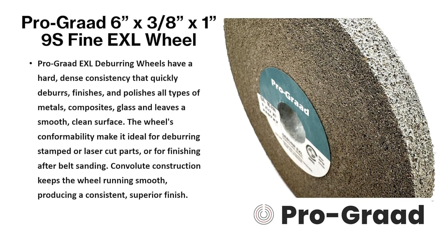 Pro-Graad EXL Deburring Wheel - 6" x 3/8" x 1" 9S Fine Grit - Silicon Carbide - Metal Deburring, Finishing and Polishing Wheel - Convolute - 92873 - (1 Pack)