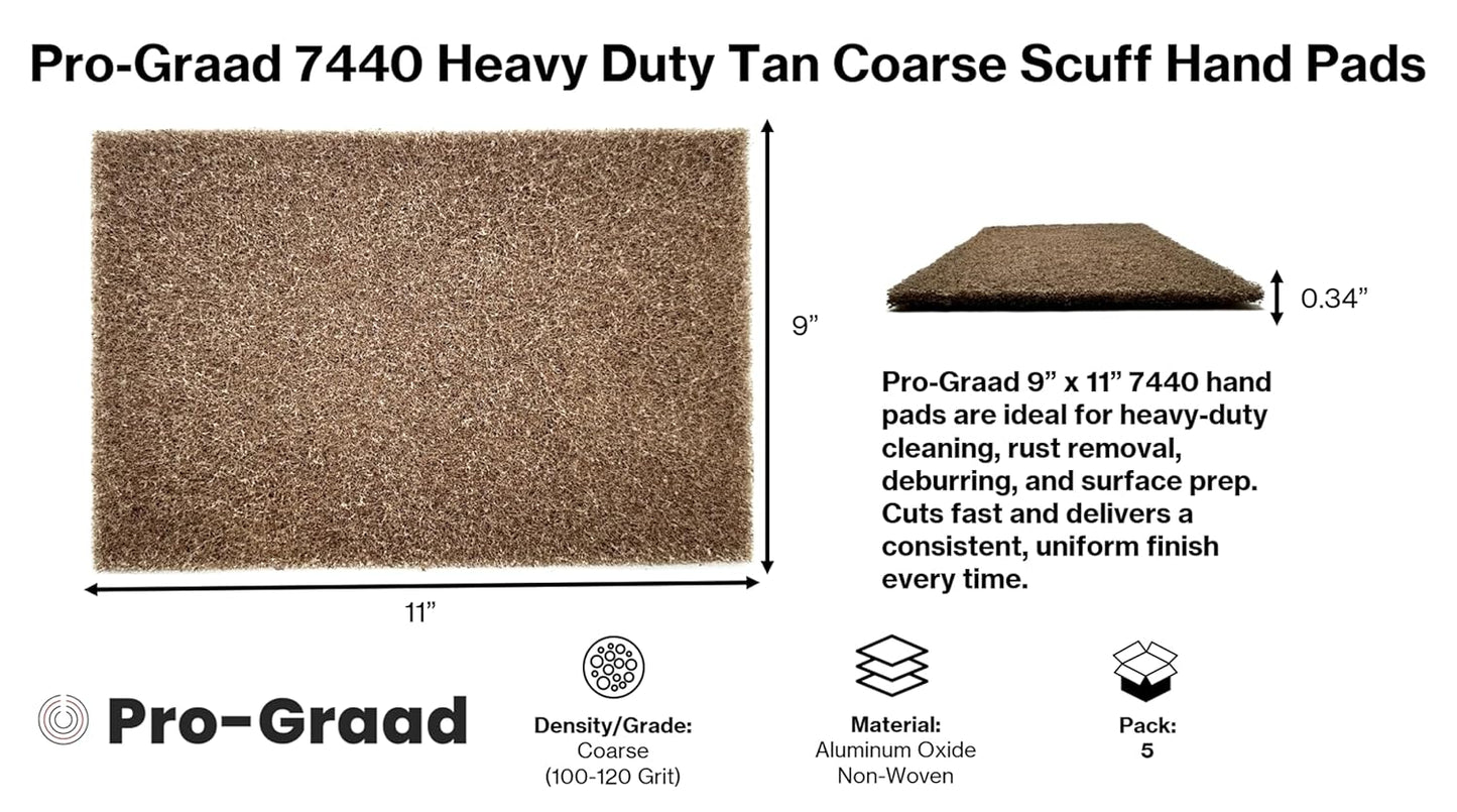 Pro-Graad Premium 7440 9" x 11" Tan Coarse Scuff Pads, 5 Pack, Scuffing, Scouring, Sanding, Paint Primer Prep Adhesion Scratch-Surface Preparation For Automotive Car Auto Body Repair Woodworking Wood