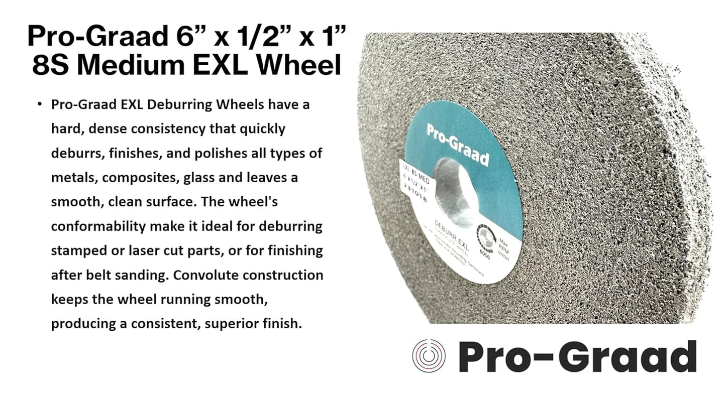 Pro-Graad EXL Deburring Wheel - 6" x 1/2" x 1" 8S Medium - Silicon Carbide - Metal Deburring, Finishing and Polishing Wheel - Convolute - 1 Pack