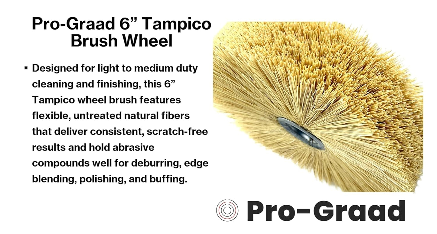 Pro-Graad 6” Tampico Wheel Brush, Natural Fiber Cleaning & Polishing Wheel for Bench Grinders, 1” Brush Width, 1” Arbor Hole, 2-1/2” Trim Length, Light to Medium Duty Scrubbing & Finishing