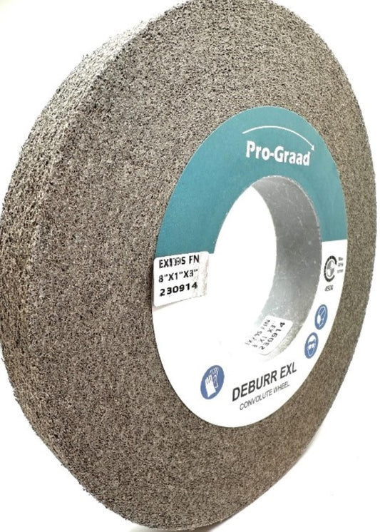 Pro-Graad EXT Deburring Wheel 8" x 1" x 3" 9S Fine Grit - Silicon Carbide - Metal Deburring, Finishing and Polishing Wheel – Excels on Titanium, Stainless & Tough Alloys - Convolute - (1 Pack)