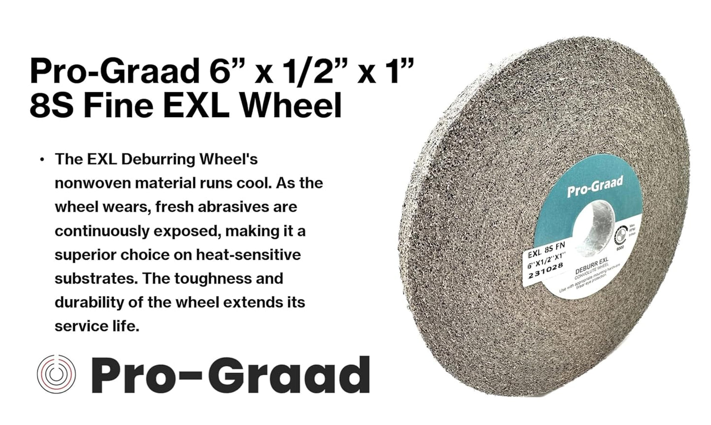 Pro-Graad EXL Deburring Wheel - 6" x 1/2" x 1" 8S Fine - Silicon Carbide - Metal Deburring, Finishing and Polishing Wheel - Convolute - 1 Pack