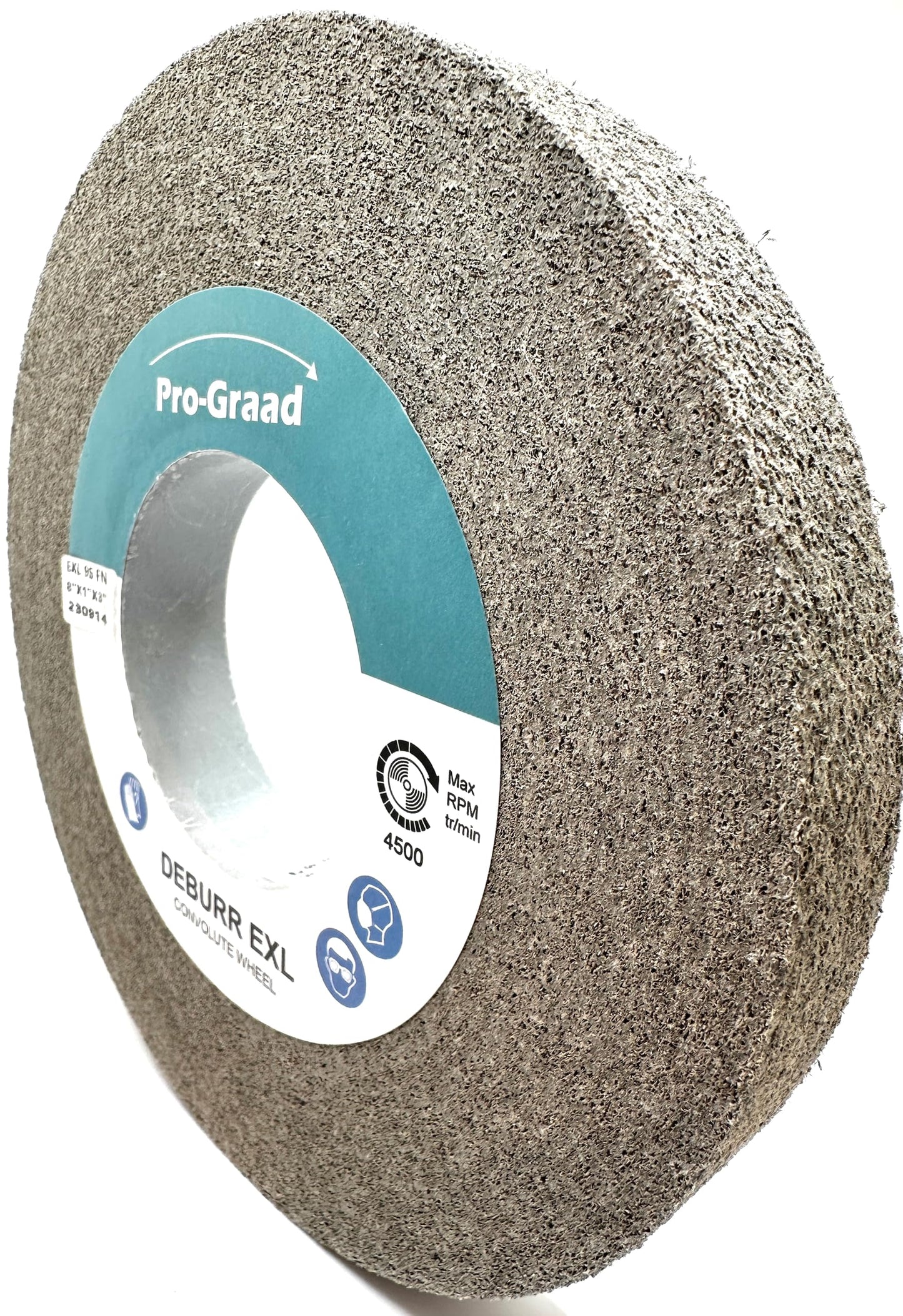 Pro-Graad EXT Deburring Wheel 8" x 1" x 3" 9S Fine Grit - Silicon Carbide - Metal Deburring, Finishing and Polishing Wheel – Excels on Titanium, Stainless & Tough Alloys - Convolute - (1 Pack)