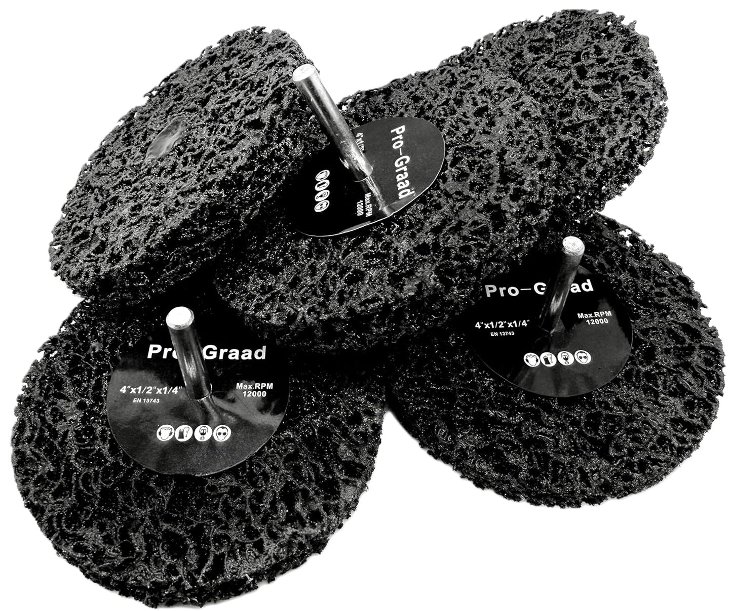 Pro-Graad 5 Pack Paint Stripping Disc Drill Attachment | 4" x 1/2" Wide with 1/4" Shaft | Strip & Clean Discs Remove Paint, Coatings & Rust | Black | Pack of 5