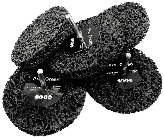 Pro-Graad 5 Pack Paint Stripping Disc Drill Attachment | 4" x 1/2" Wide with 1/4" Shaft | Strip & Clean Discs Remove Paint, Coatings & Rust | Black | Pack of 5
