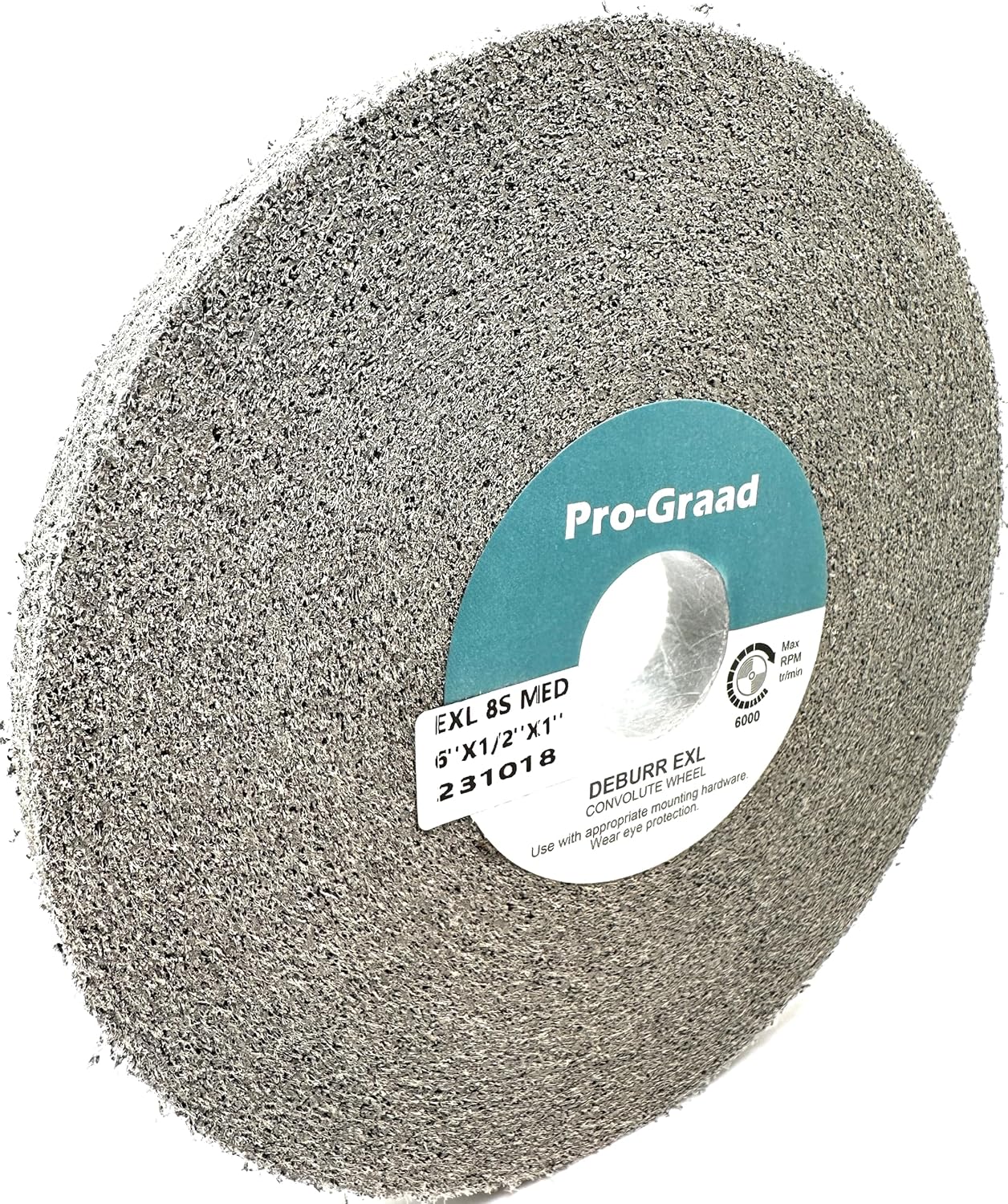 Pro-Graad EXL Deburring Wheel - 6" x 1/2" x 1" 8S Medium - Silicon Carbide - Metal Deburring, Finishing and Polishing Wheel - Convolute - 1 Pack