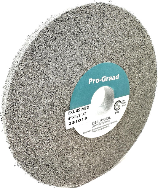 Pro-Graad EXL Deburring Wheel - 6" x 1/2" x 1" 8S Medium - Silicon Carbide - Metal Deburring, Finishing and Polishing Wheel - Convolute - 1 Pack
