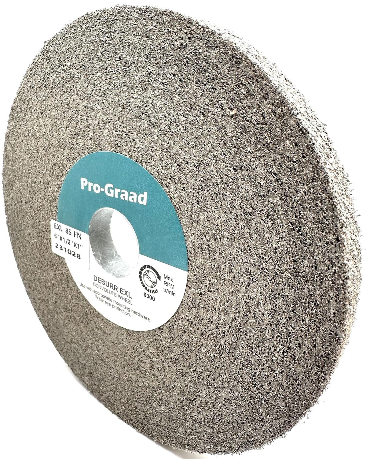 Pro-Graad EXL Deburring Wheel - 6" x 1/2" x 1" 8S Fine - Silicon Carbide - Metal Deburring, Finishing and Polishing Wheel - Convolute - 1 Pack