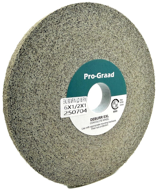 Pro-Graad EXL Deburring Wheel - 6" x 1/2" x 1" 9S Very Fine (400) Grit - Silicon Carbide - Metal Deburring, Finishing and Polishing Wheel - Convolute - (1 Pack)
