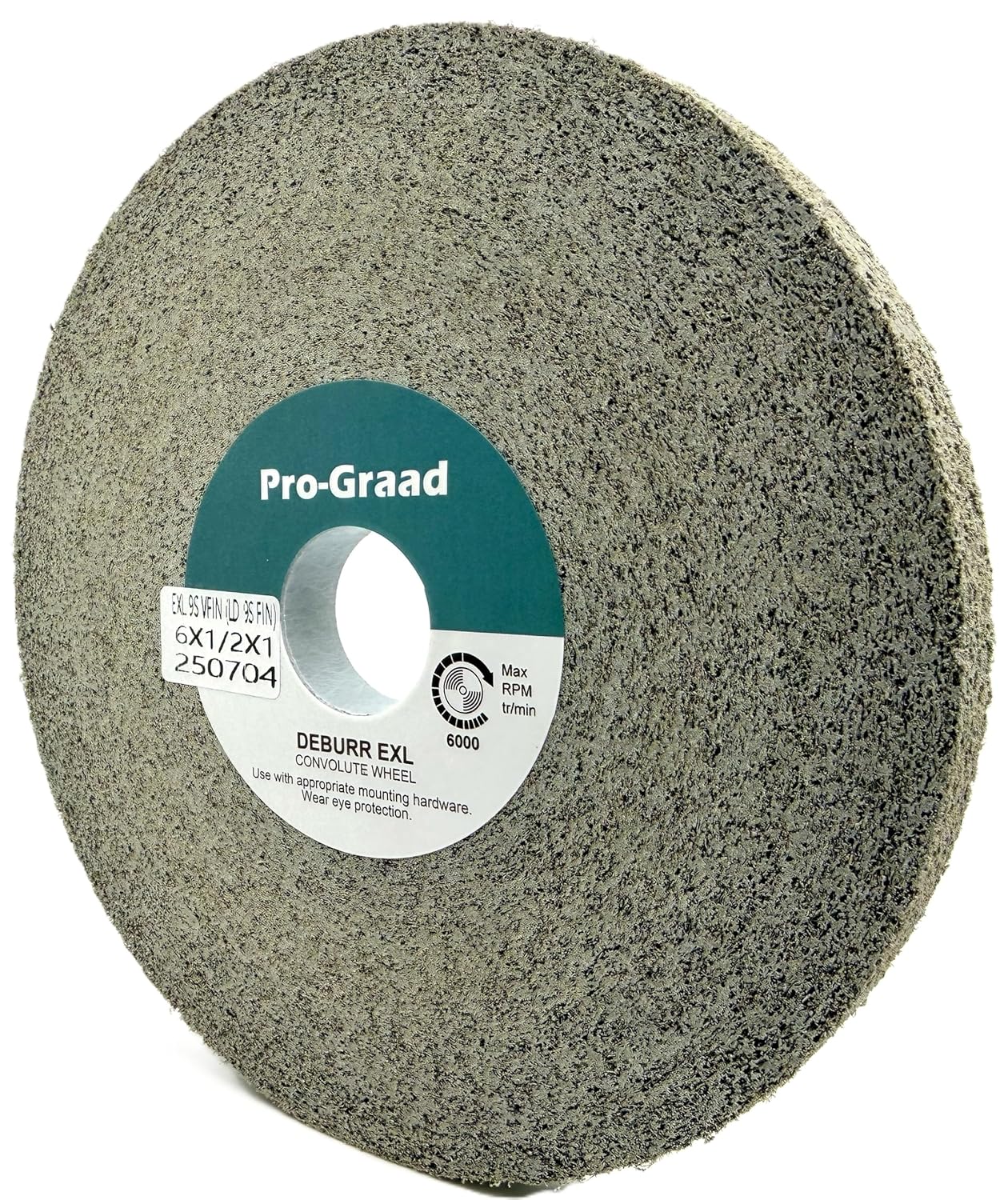 Pro-Graad EXL Deburring Wheel - 6" x 1/2" x 1" 9S Very Fine (400) Grit - Silicon Carbide - Metal Deburring, Finishing and Polishing Wheel - Convolute - (1 Pack)
