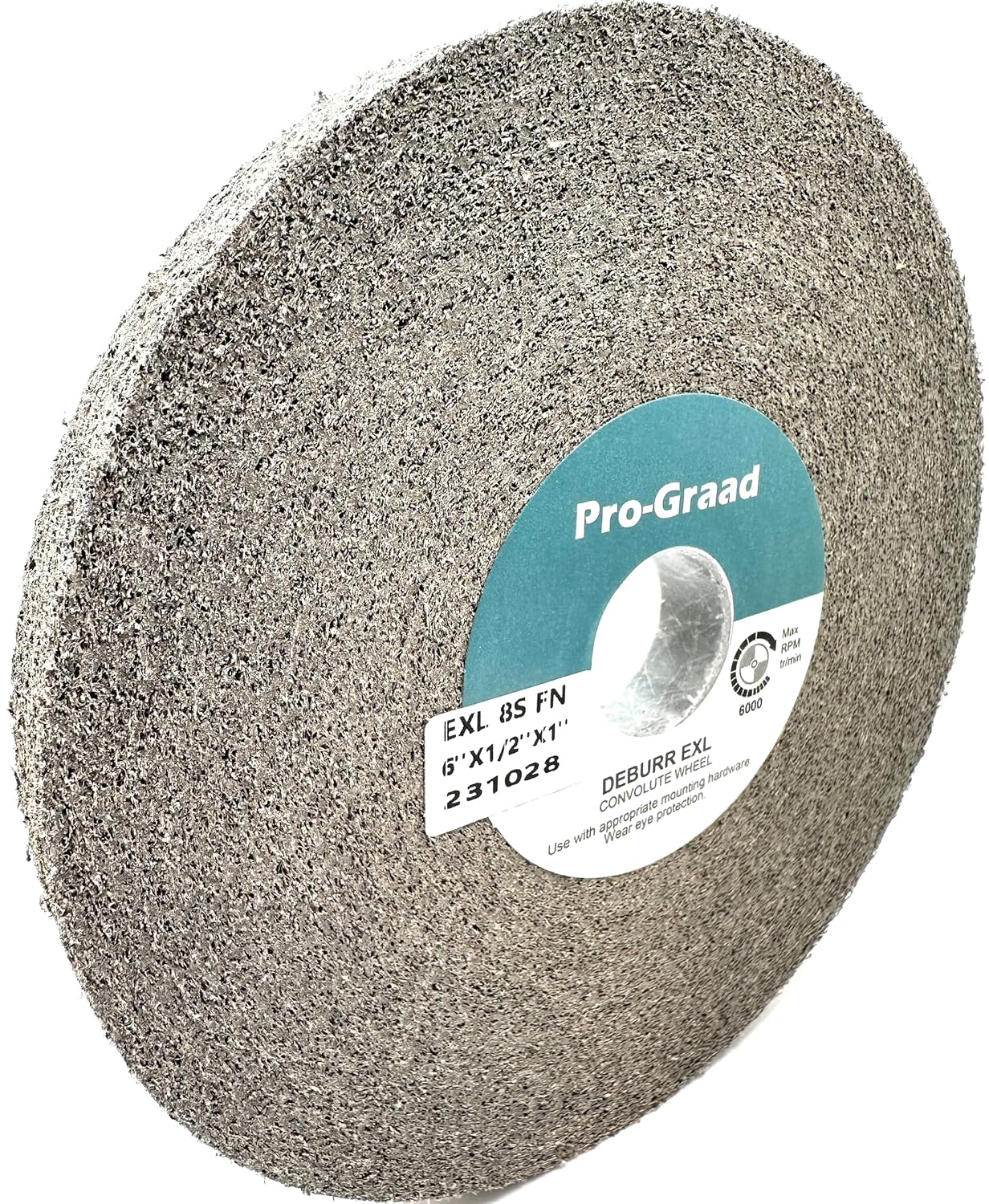 Pro-Graad EXL Deburring Wheel - 6" x 1/2" x 1" 8S Fine - Silicon Carbide - Metal Deburring, Finishing and Polishing Wheel - Convolute - 1 Pack