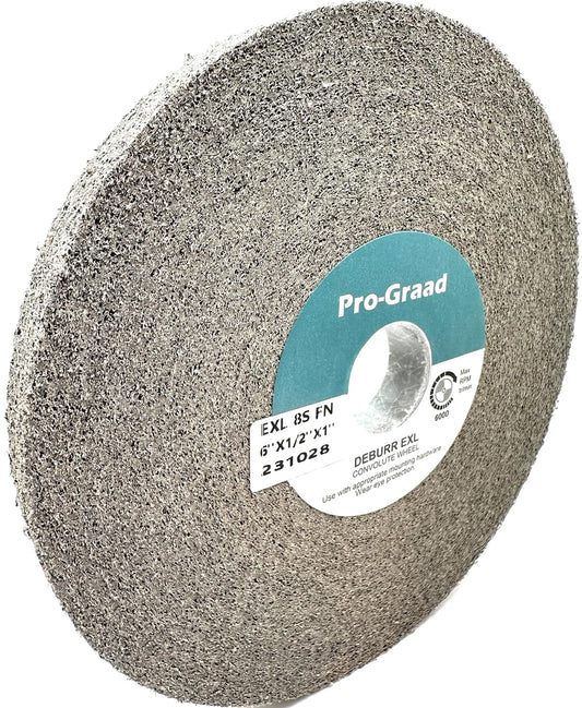 Pro-Graad EXL Deburring Wheel - 6" x 1/2" x 1" 8S Fine - Silicon Carbide - Metal Deburring, Finishing and Polishing Wheel - Convolute - 1 Pack