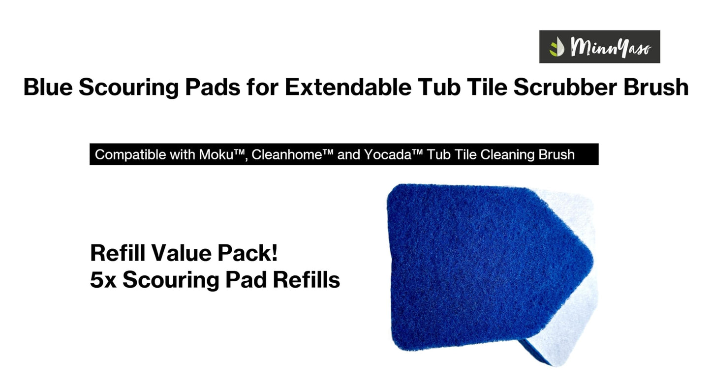 Blue Scouring Pads 5 Pack – High-Power Scrub Pads Refill Extendable Tub Tile Scrubber Brushes, Deep Cleaning Replacement Pads Bathroom, Kitchen, Toilet, Tile, Sink- Fits Moku, Yocada, Cleanhome & More