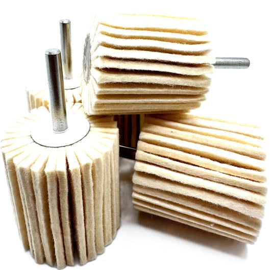 Pro-Graad 5 Pack 2-1/2" X 2-1/2" Felt Flap Wheel with 1/4" Shank Mounted, Perfect for Surface Finishing, Polishing, Buffing Plastics, Stone, Glass, Steel, Stainless, Aluminum and More, Pack of 5