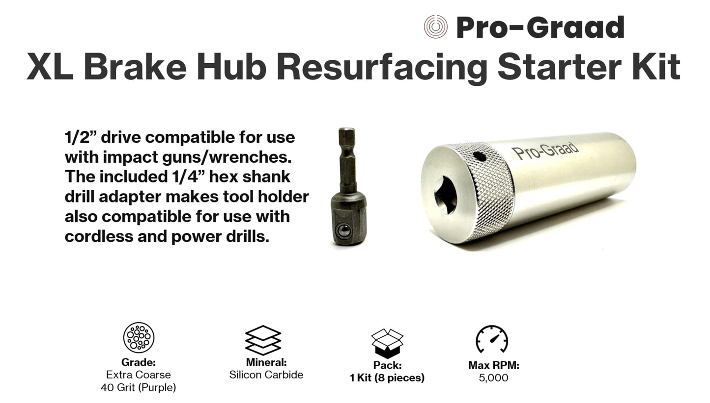Pro-Graad 8-Piece 2-1/2” XL Brake Hub Cleaning Kit: Includes 6 discs, 1 XL holder, 1 drill adapter. Perfect for rust removal on hubs, rotors & wheels for commercial trucks, buses, RVs, and trailers