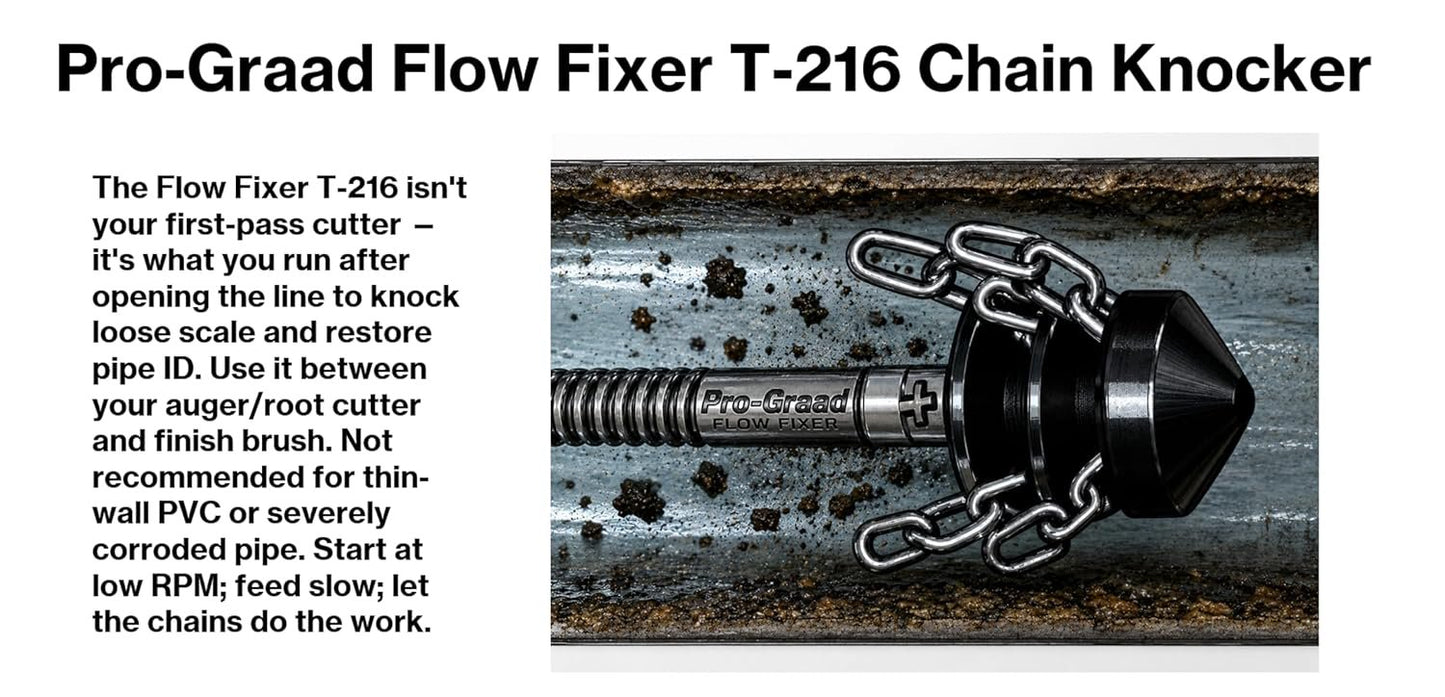 Pro-Graad FlowFixer T-216 2" Chain Knocker Drain Cleaning Head | Heavy Scale Removal | Compatible Fit RIDGID K-50 K-400 K-3800 | C-4 C-6 C-7 C-8 C-9 Cables, Commercial & Residential Use, 63060