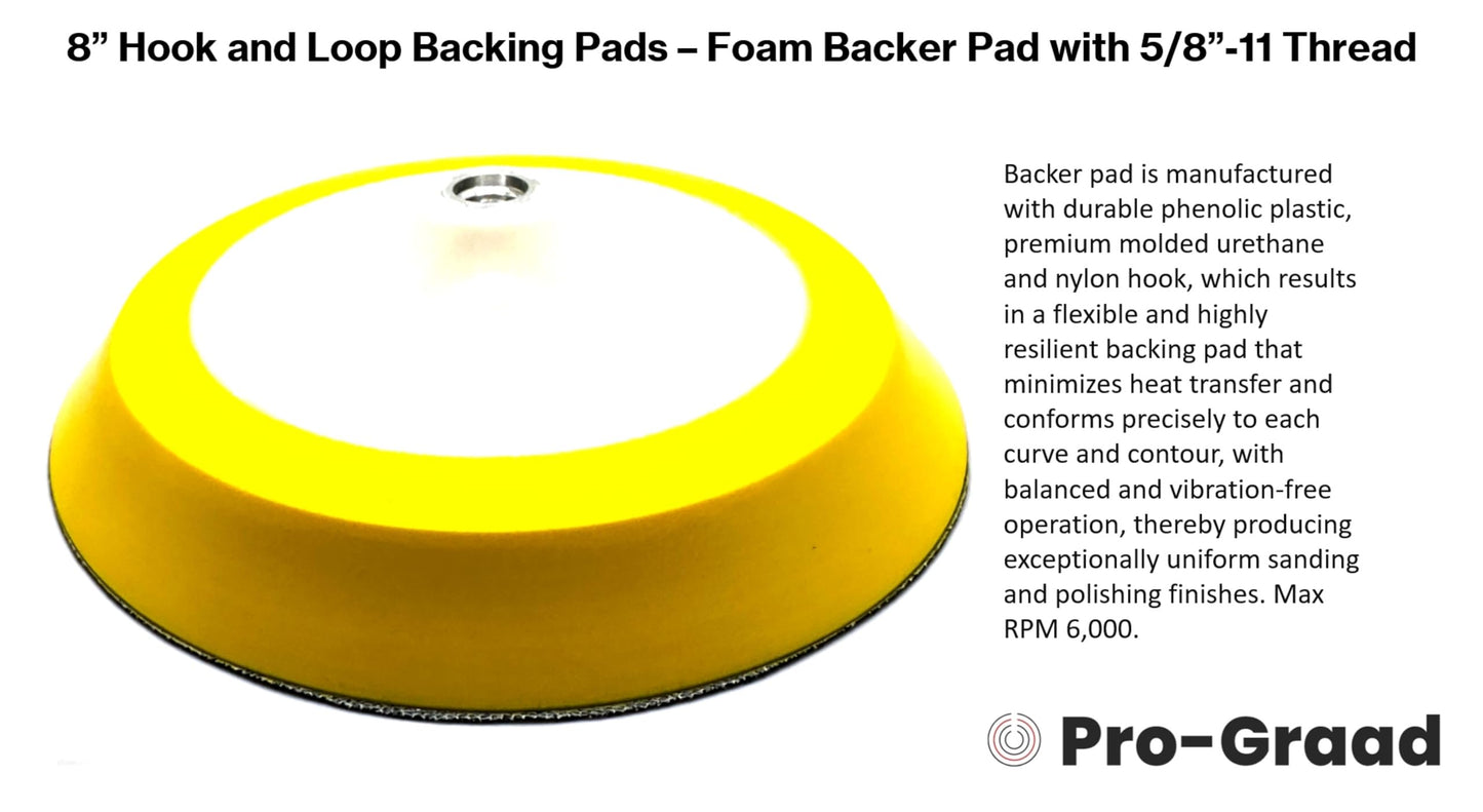 Pro-Graad 8" Premium Hook and Loop Backing Plate for Sanding, Polishing Buffering Pads, Backer Pad with 5/8”-11, 8 inch Backup Pad for Angle Grinder Drill Polisher Buffer