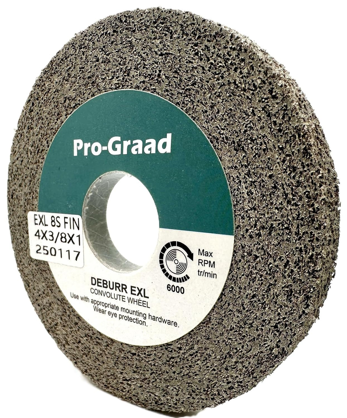 Pro-Graad EXL Deburring Wheel - 4" x 3/8" x 1" 8S Fine Grit - Silicon Carbide - Metal Deburring, Finishing and Polishing Wheel - Convolute - 92961 - (1 Pack)