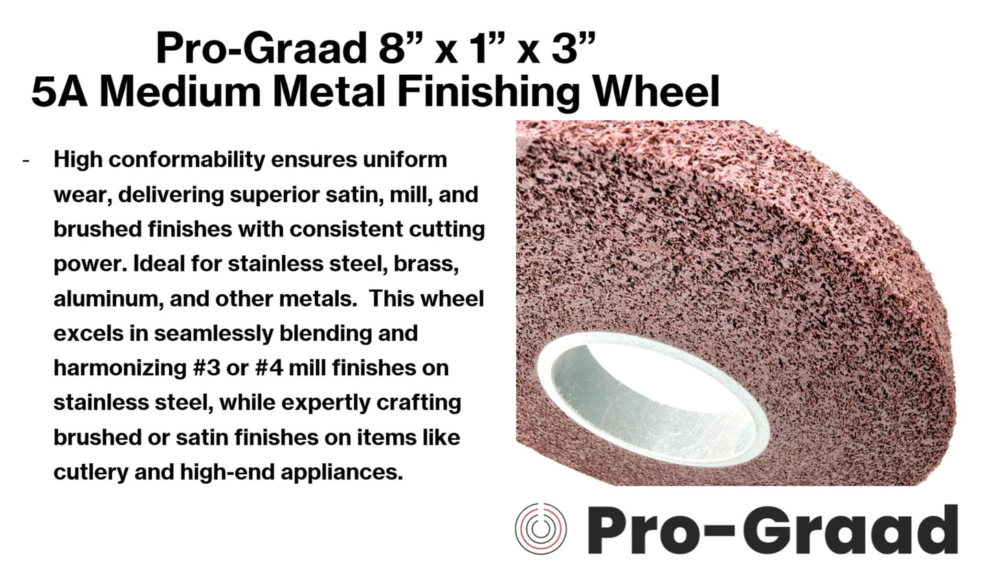 Pro-Graad Metal Finishing Wheel – 8” x 1” x 3” 5A Medium – Aluminum Oxide – Maroon Metal Finish Convolute Wheel – for #3 & #4 Brush, Satin and Mill Finishes – 01871 - Pack of 1