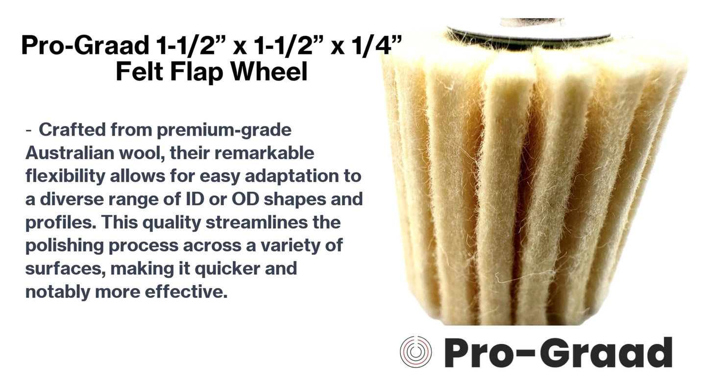 Pro-Graad 10 Pack 1-1/2" X 1-1/2" Felt Flap Wheel with 1/4" Shank Mounted, Perfect for Surface Finishing, Polishing, Buffing Plastics, Stone, Glass, Steel, Stainless, Aluminum & more, Pack of 10