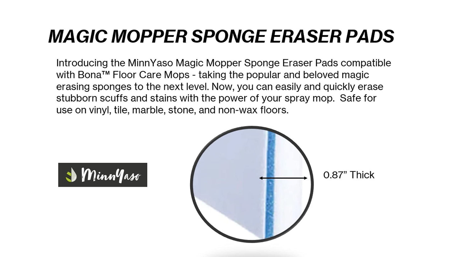 MinnYaso Magic Mopper Sponge Eraser Mop Pad | Compatible with Bona and 18" Wet Mops | 18-inch Magic Sponge Eraser Pad Refill | 3 Pack