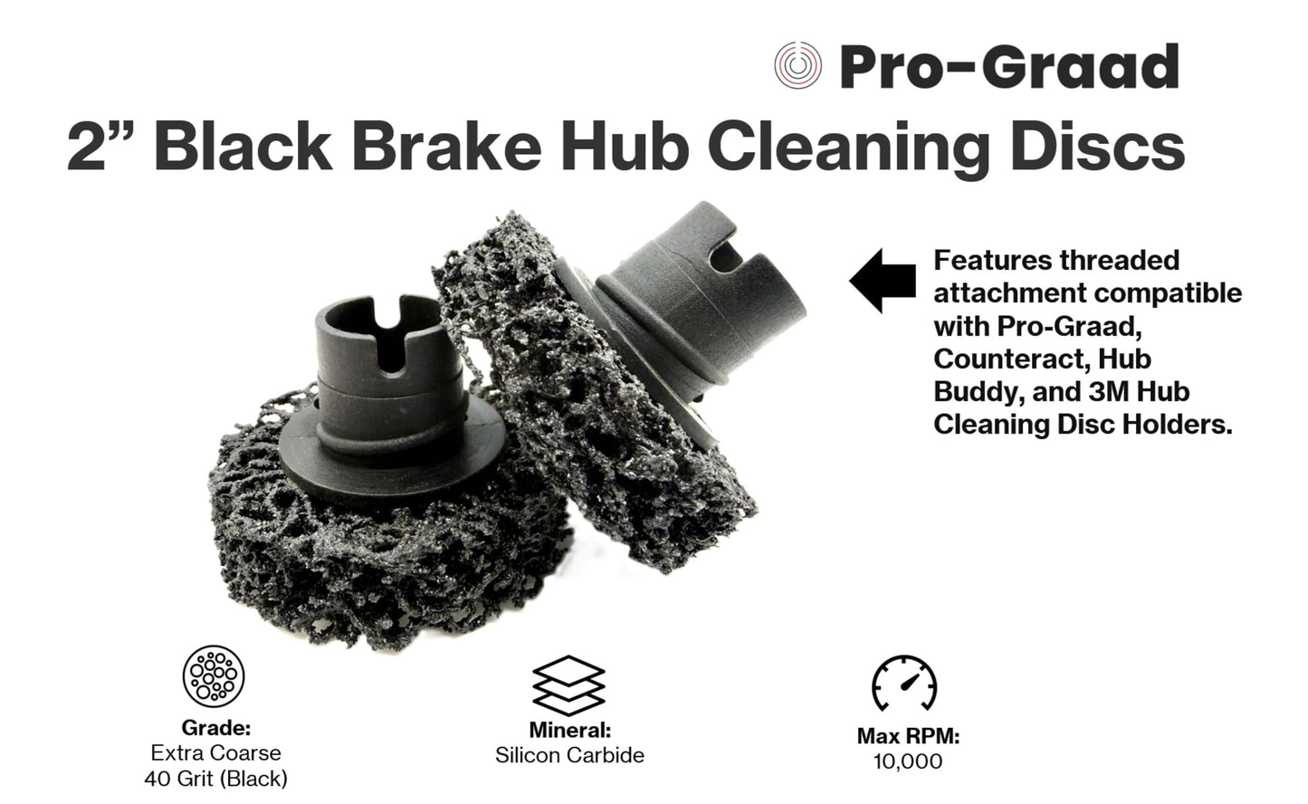 Pro-Graad 45200 5 Pack 2” Black Brake Hub Cleaning Discs, Brake Drum & Rotors, Around Wheel Studs Rust Removal, Replacement Pads Compatible with Pro Graad Counteract Hub Buddy & 3M Pad Holders