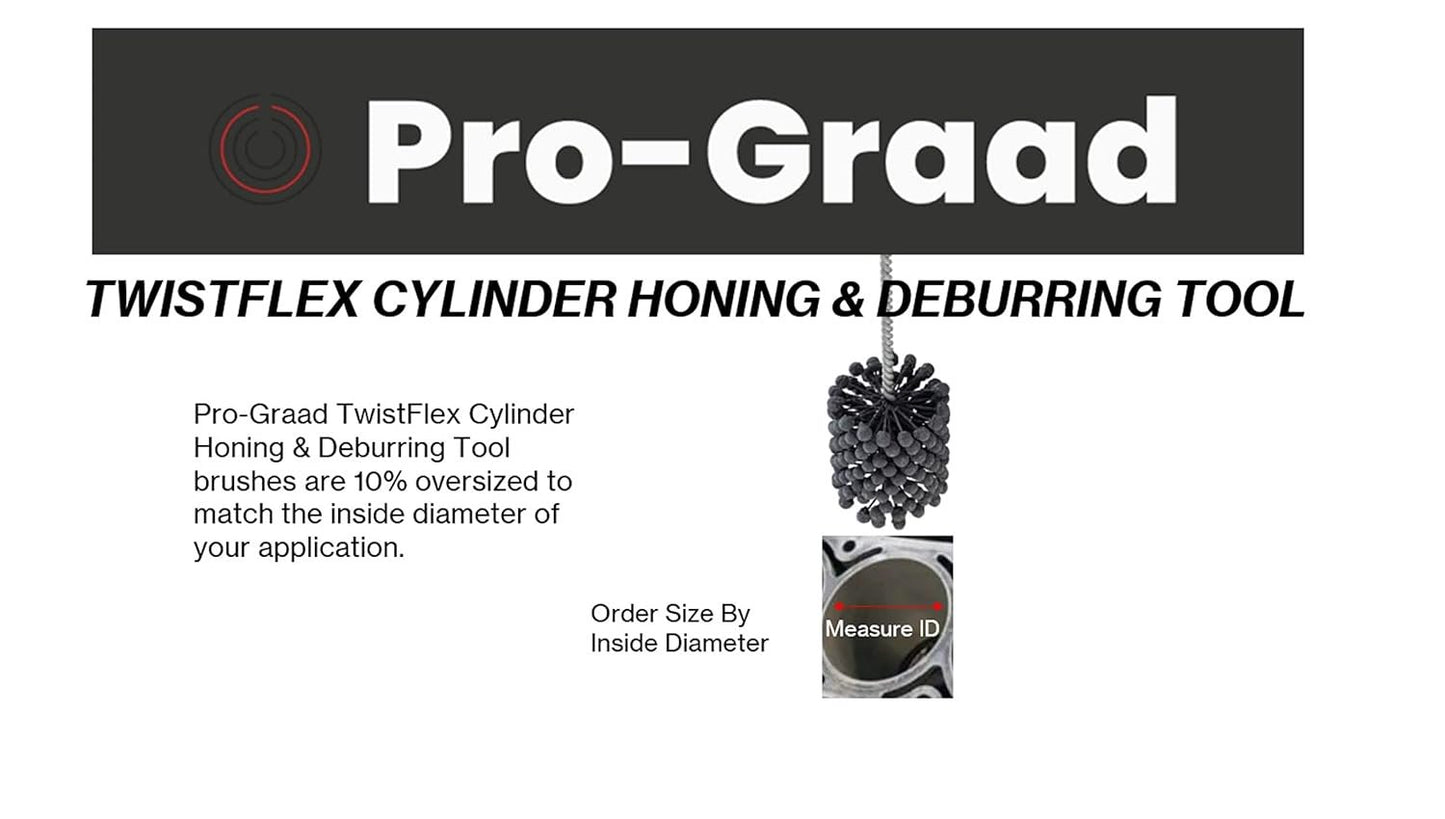 Pro-Graad TwistFlex Cylinder Hone | 4-1/8” 240SC Flexible Cylinder Honing & Deburring Tool | 4.125" Bore Brush for Hole Diameters 3.90” – 4.15” | Silicon Carbide 240 Grit 0.354" Shank 13-1/2" Length