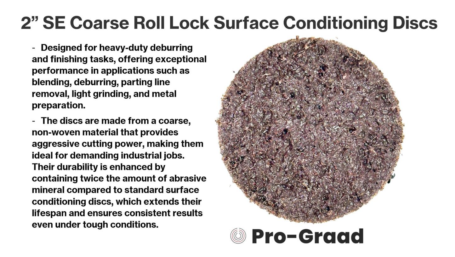Pro-Graad 2” SE Coarse Roll Lock Quick Change Heavy Duty Non-Woven Surface Conditioning Discs for Deburring Sanding Blending Polishing Paint Removal with Male R-Type Backing, Brown (ACRS), 18081