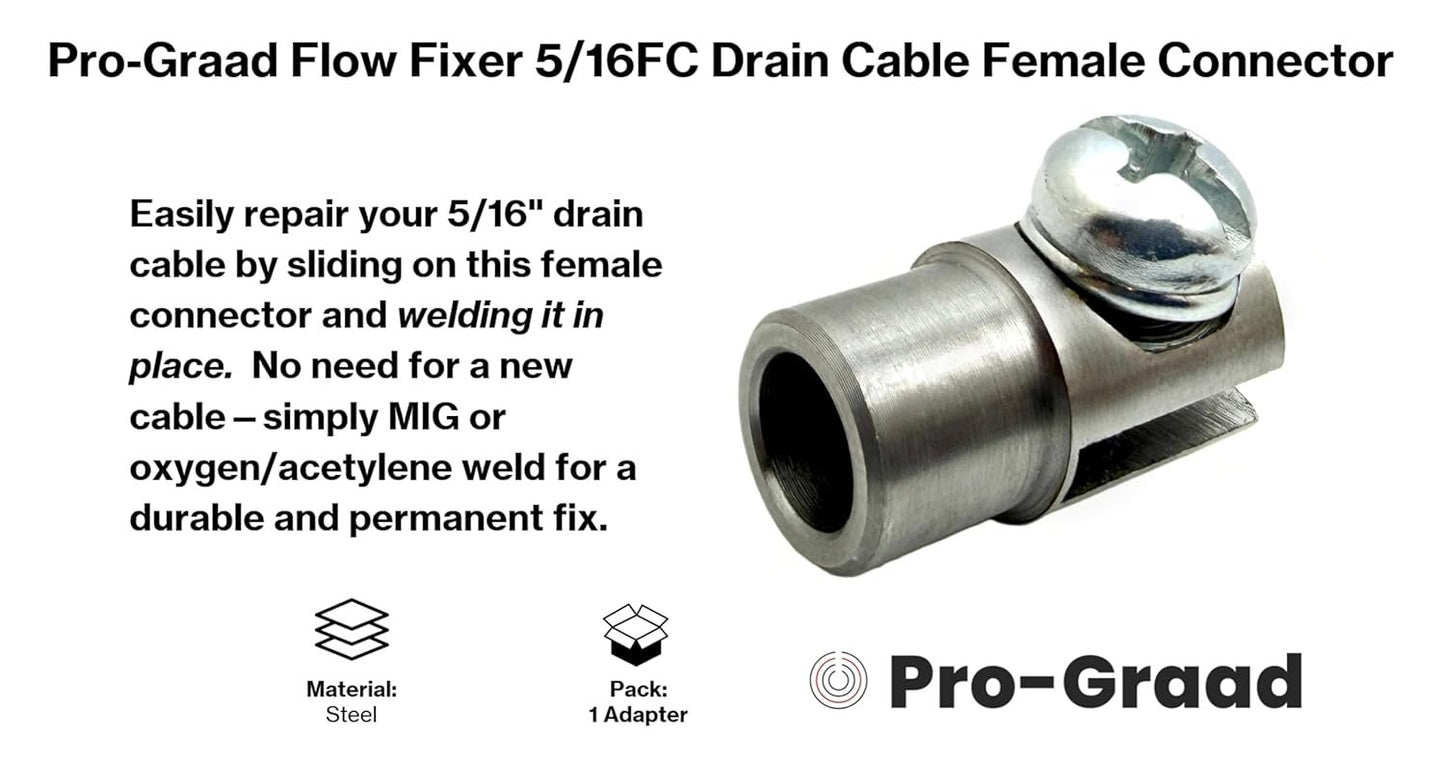 Pro-Graad 5/16FC Flow Fixer | 5/16” Drain Cable Repair End | WELD-ON Female Slotted Connector Bit for Broken Drain Cleaning Machine Cables | Fits All 5/16” O.D. Drain Cables