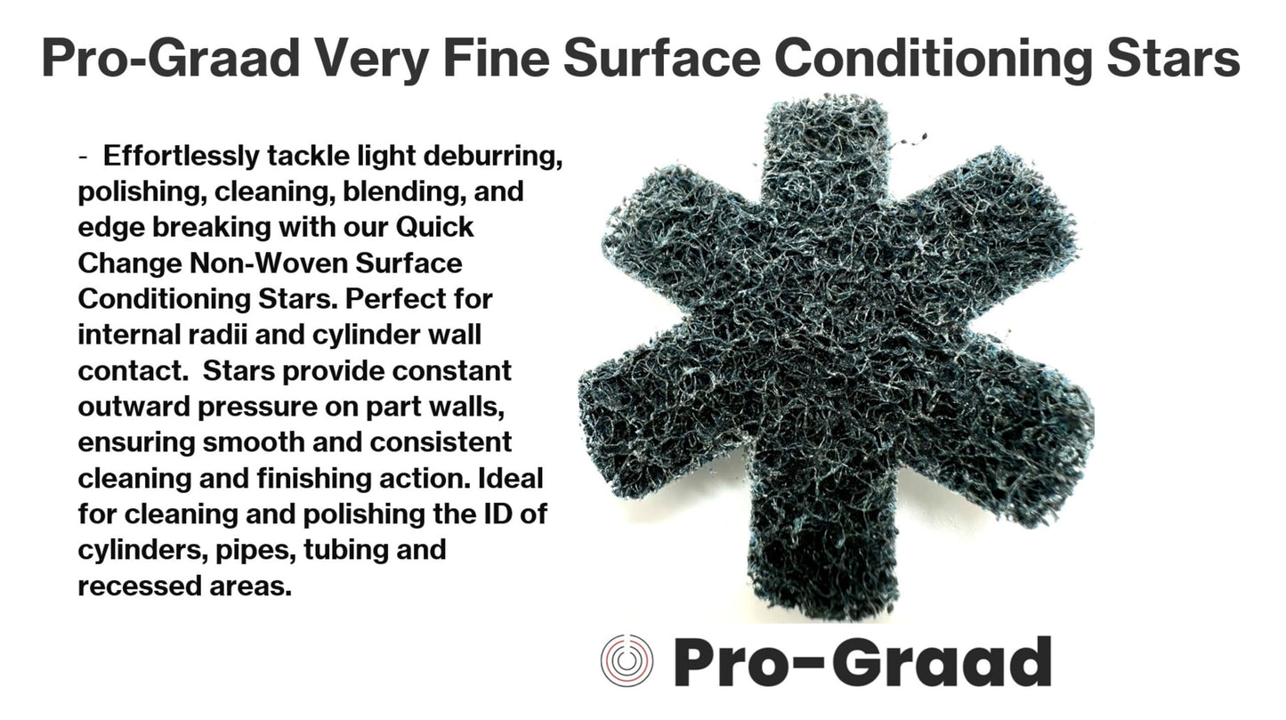Pro-Graad 10 Pack 2” Very Fine Quick Change Surface Conditioning Stars, Ideal for Deburring, Polishing, Blending inside of cylinders, pipe, tubing, for Aluminum, Steel, Titanium - Includes Holder