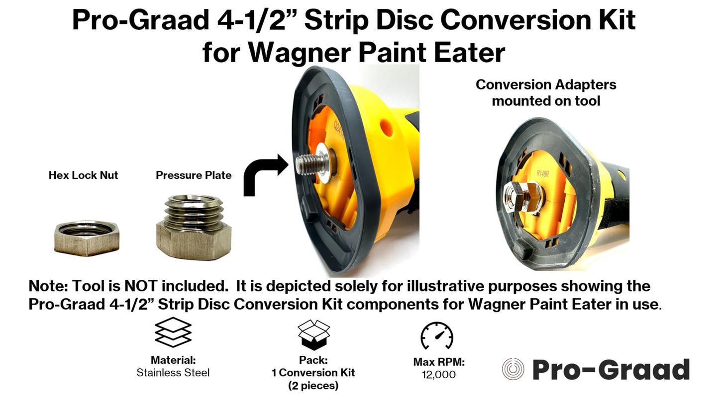 SuperGrindz Universal Strip Disc Conversion Kit for Wagner PaintEater - Pro-Graad Adapter with Hex Locking Nut - Upgrade for 4.5” x 7/8” Stripping Wheel Compatibility