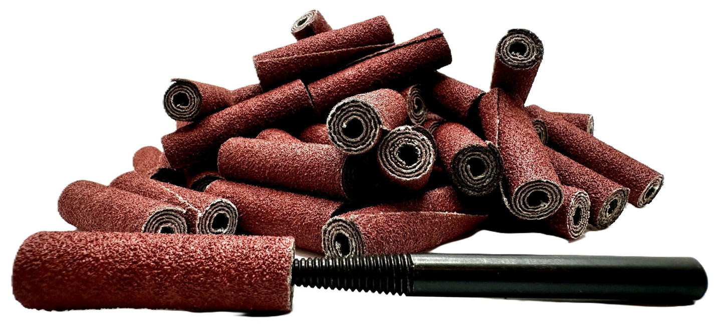 Pro-Graad 3/8” Diameter x 1-1/2” Length x 1/8” Pilot Hole 80 Grit Aluminum Oxide Straight/Untapered Cartridge Roll, 50 Pack, Includes 1x CR-9 Mandrel