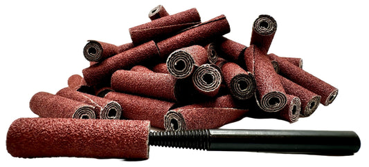 Pro-Graad 3/8” Diameter x 1-1/2” Length x 1/8” Pilot Hole 80 Grit Aluminum Oxide Straight/Untapered Cartridge Roll, 50 Pack, Includes 1x CR-9 Mandrel