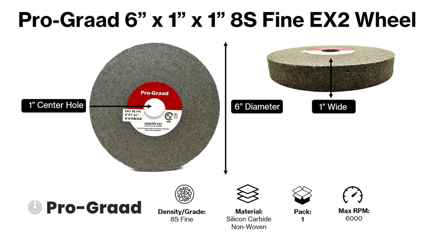 Pro-Graad EX2 Convolute Deburring Polishing Wheel - 6" x 1" x 1" 8S Fine Grit Silicon Carbide - Extra Durable - Metal Deburring, Finishing and Polishing Wheel - Convolute - 17218 - (1 Pack)