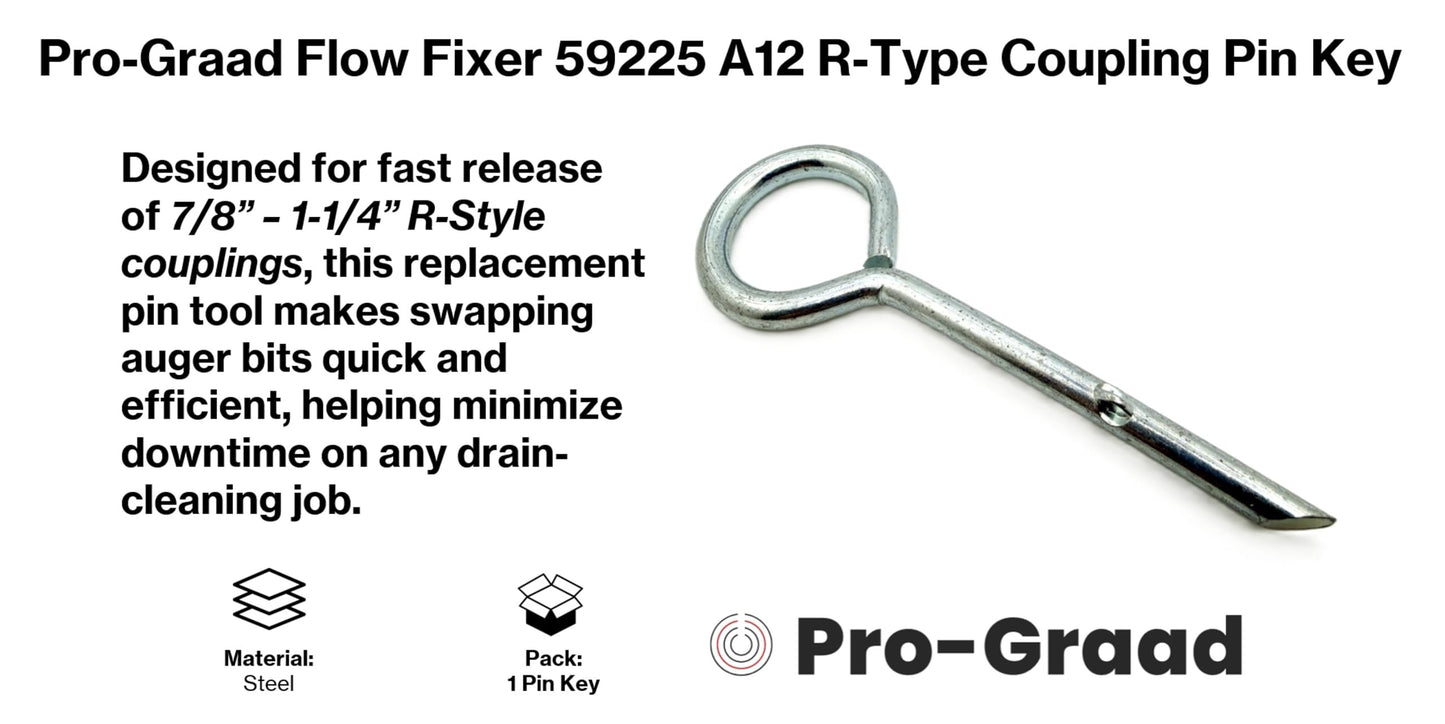 Pro-Graad Flow Fixer 59225 A12 Replacement Coupling Pin Key – Compatible Fit Ridgid K-60SP(7/8), K-5208, K-1500, C-10, C-11  Drain Cable R Style Couplers, Fits R-Type 7/8” – 1-1/4” Coupler Pin Tool