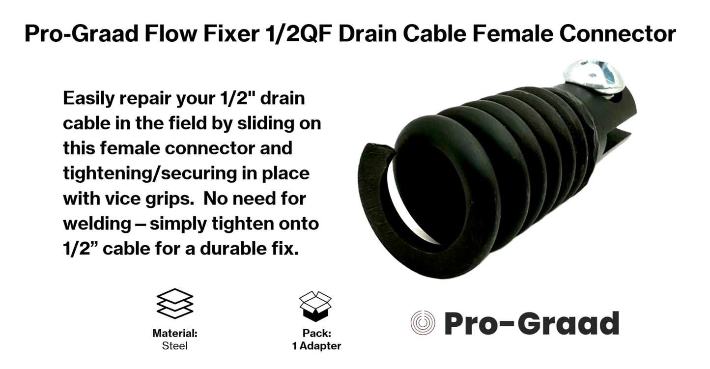 Pro-Graad 1/2QF Flow Fixer | 1/2” Drain Cable Repair End | Quick Fix Female Slotted Connector for Broken Drain Cleaning Machine Cables | Fits All 1/2” O.D. Drain Cables